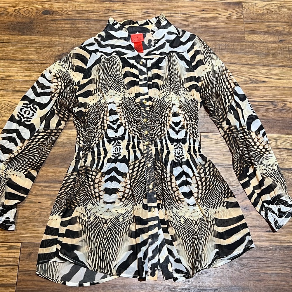 V Cristina Tiger Blouse Size Large